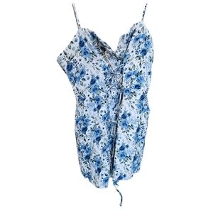 Floral Lace-Up Blue Short Spaghetti Strap Romper Altar'd State XL